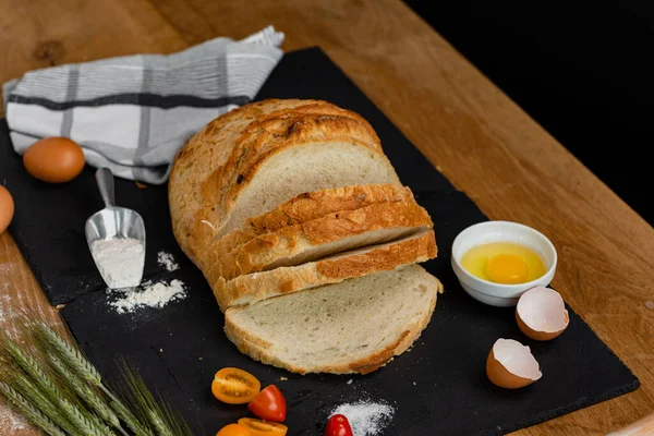 Bakery Gold Rustic Crusty Loaves Bread Still Life Captured Top — Stock Photo, Image