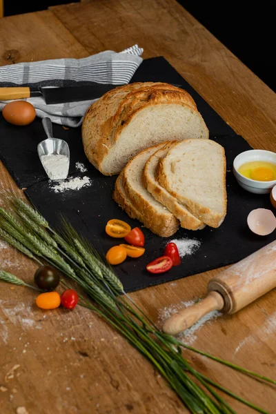 Bakery Gold Rustic Crusty Loaves Bread Still Life Captured Top — Stock Photo, Image