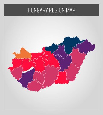Hungary haritası, vektördeki renkli harita