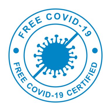 Koronavirüs (covid-19) üzerinde güvenli bir bölgeyi gösteren çıkartma. Restoran, kafe, dükkan, güvenli bölge logosu ve hastalık önleme kuralları