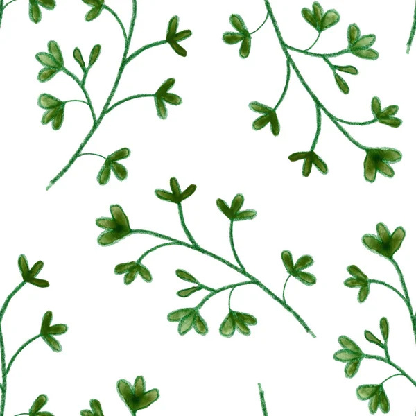 Folhas Ervas Verdes Desenho Gráfico Arte Padrão Papel Parede Têxtil — Fotografia de Stock