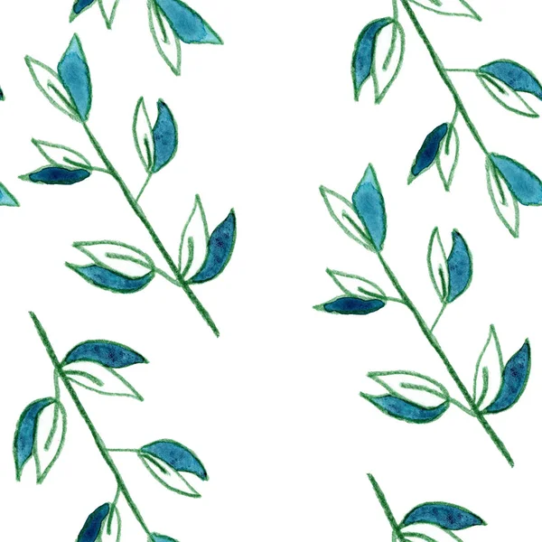 Green Blue Herbal Leaves Drawing Graphic Art Pattern Texture Textile — Stock Photo, Image