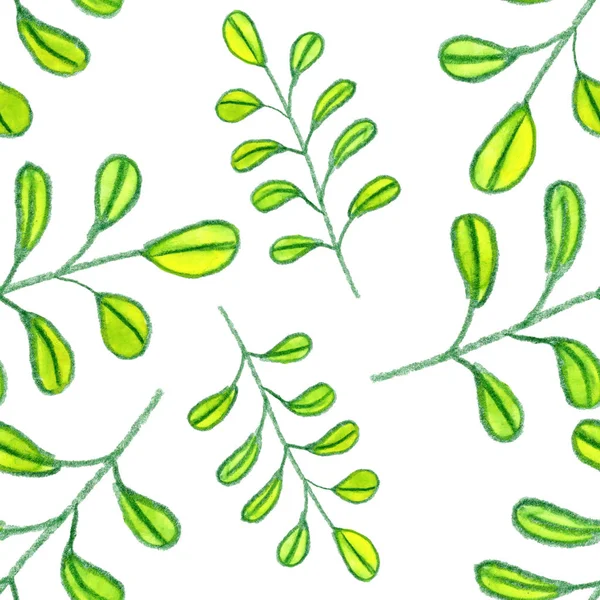 Green Yellow Branch Herb Leaves Drawing Pattern Textile Wallpaper Decoration — Stock Photo, Image