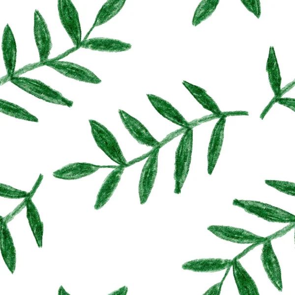 Branco Verde Escuro Ramo Erva Folhas Desenho Padrão Papel Parede — Fotografia de Stock
