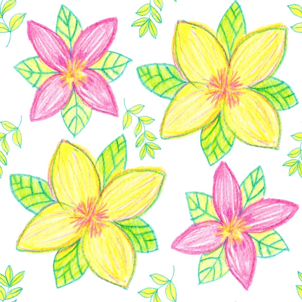 Květinové Vzory Růžová Žlutá Zelená Listí Textura Textilie — Stock fotografie