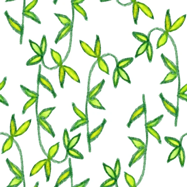 Drawing Green Yellow Flower Leaves Sketch Seamless Pattern Summer Spring — Stock Photo, Image