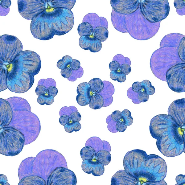 Bloem Illustratie Potlood Schets Blossom Tekening Plantkunde Violet Blauw Patroon — Stockfoto