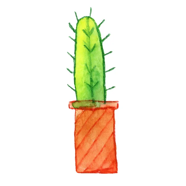 Kaktusové Exotické Domácí Rostliny Zelená Hnědá Květina Příroda Hrnec Akvarel — Stock fotografie