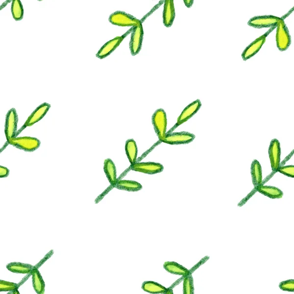Zeichnung Grün Gelb Zweig Blätter Skizze Grafische Muster Stoff Tapete — Stockfoto