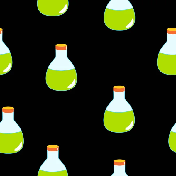 Modello Senza Soluzione Continuità Con Bottiglie Pozione Magica Verde Sfondo — Vettoriale Stock