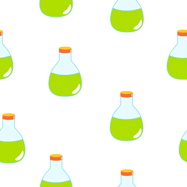 Безшовний Візерунок Зеленими Пляшками Магічного Зілля Білому Тлі Стиль Мультфільму — стоковий вектор