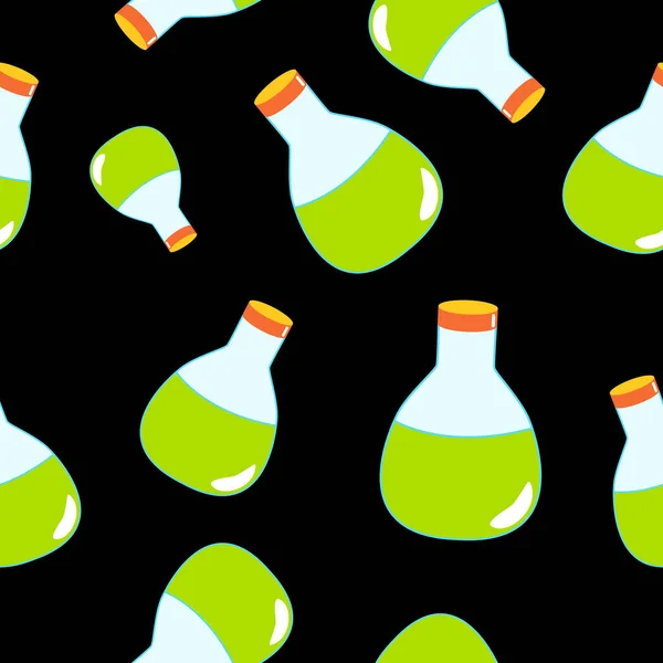 Modello Senza Soluzione Continuità Con Bottiglie Pozione Magica Verde Sfondo — Vettoriale Stock