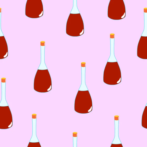 Бесшовный Узор Красными Волшебными Бутылками Зелья Розовом Фоне Карикатурный Стиль — стоковый вектор