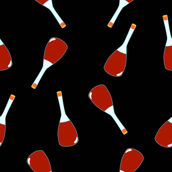 Nahtloses Muster Mit Roten Zaubertrank Flaschen Auf Schwarzem Hintergrund Cartoon — Stockvektor