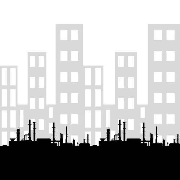 Zwarte Olie Fabriek Silhouet Industrieel Uitzicht Stad Aardolie Industrie Vector — Stockvector