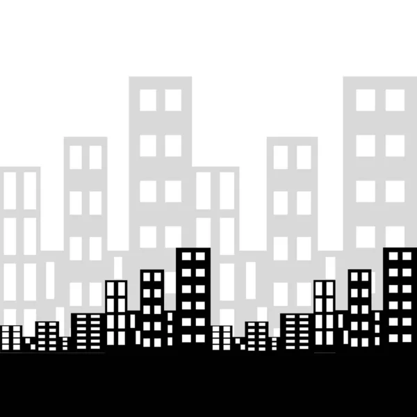 Abstrakte Schwarze Häusersilhouette Auf Weißem Hintergrund Wolkenkratzer Und Häuserblocks Industriestadt — Stockvektor