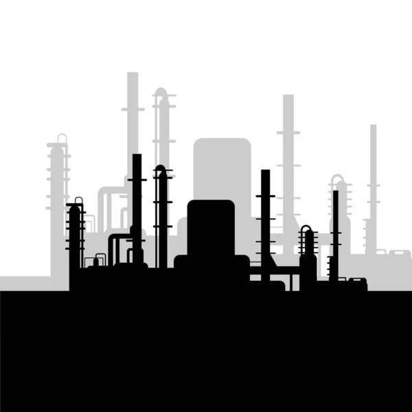 Black Oil Factory Silhouette White Background Petroleum Industry Vector Template — Stock Vector