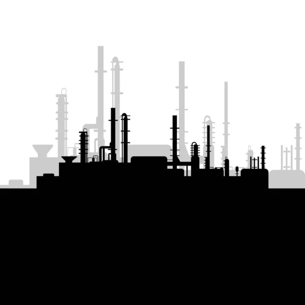 Sylwetka Fabryki Czarnego Oleju Białym Tle Przemysł Naftowy Szablon Wektorowy — Wektor stockowy