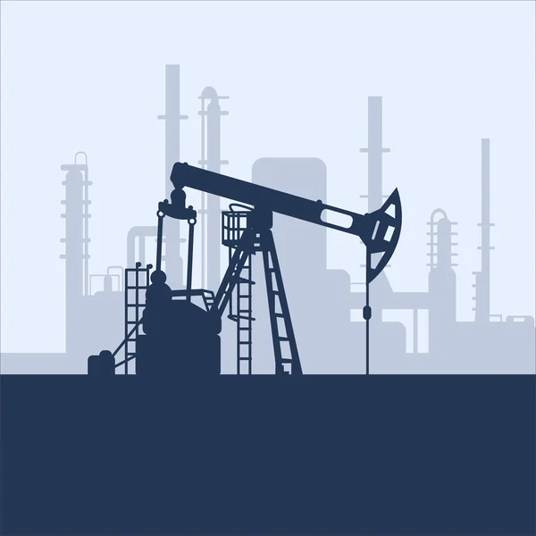 Blue Oil Pump Jack Silhouette Factory View Petroleum Industry Vector — Stock Vector