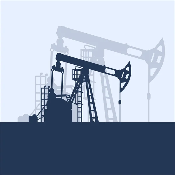 Blue Oil Pumpjack Silhouette White Background Petroleum Industry Vector Template — Stock Vector