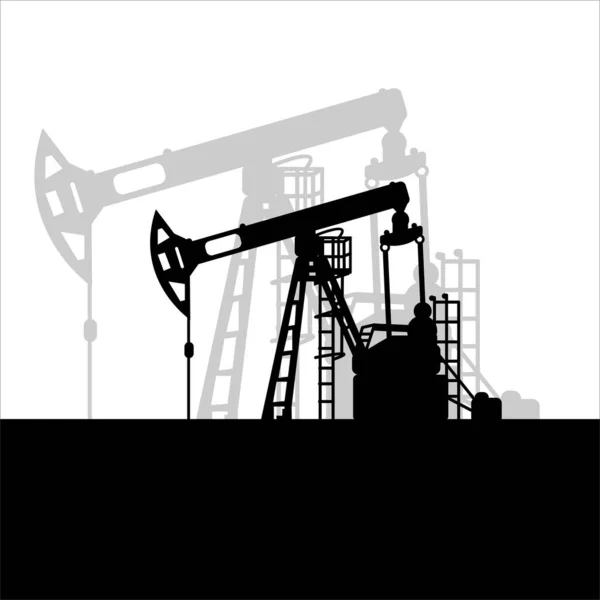 Black Oil Pumpjack Silhouette White Background Petroleum Industry Vector Template — Stock Vector
