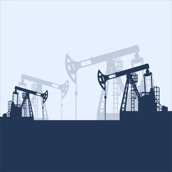 白い背景にブルーオイルパンプジャックシルエット 石油産業 Web インフォグラフィック インターフェイスデザインのベクトルテンプレート ガス市場 エネルギー事業と環境問題 — ストックベクタ