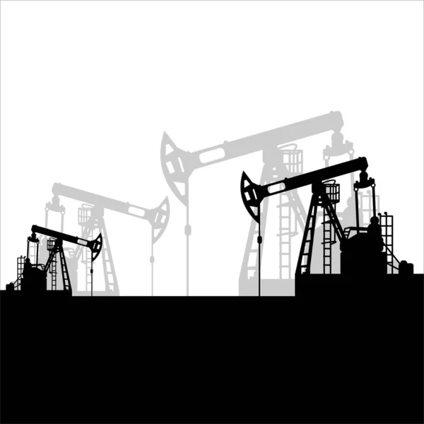 Black Oil Pumpjack Silhouette White Background Petroleum Industry Vector Template — Stock Vector
