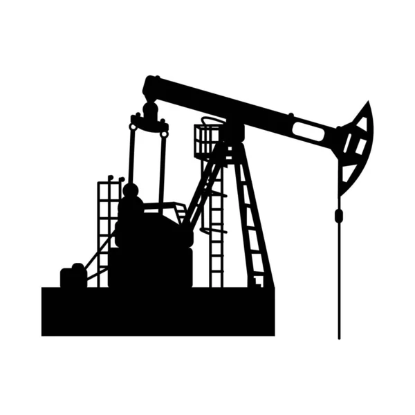 Black Oil Pumpjack Silhouette White Background Vector Isolated Symbol Petroleum — Stock Vector