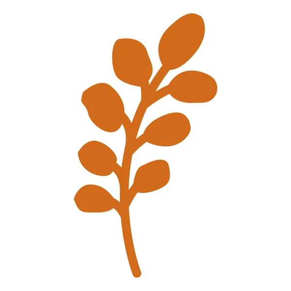 オレンジ色の秋の葉が白い上に孤立した手描きの枝 漫画風の落書き 植物イラストスケッチ 自然と生態学 テンプレート ポストカード スクラップブッキング プリントやパターンのために — ストックベクタ