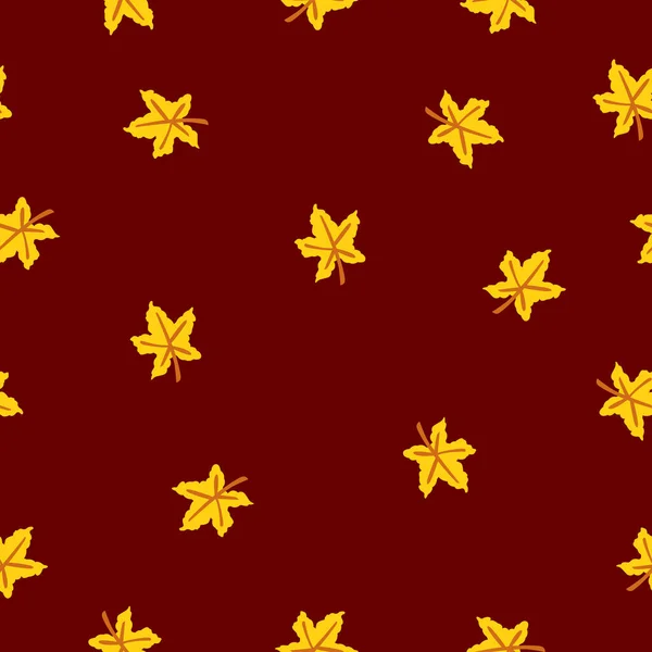 Nahtloses Muster Mit Gelben Ahornblättern Brauner Stiel Maroon Hintergrund Herbst — Stockvektor