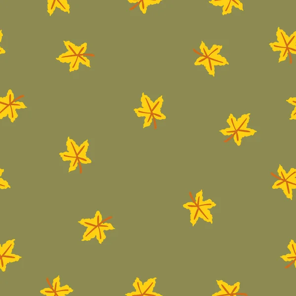 Nahtloses Muster Mit Gelben Ahornblättern Brauner Stiel Graugrüner Hintergrund Herbst — Stockvektor
