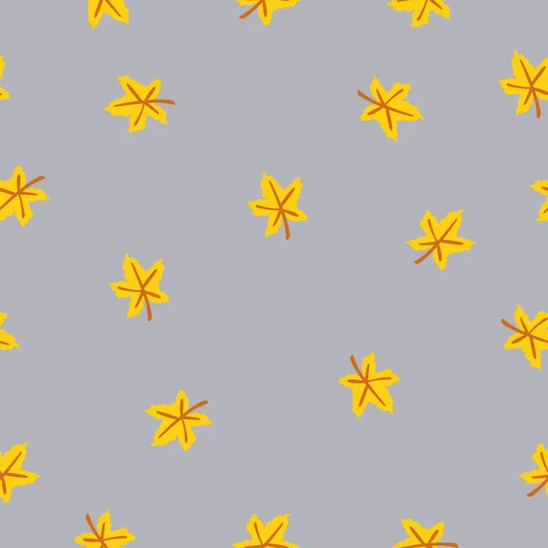 Nahtloses Muster Mit Gelben Ahornblättern Brauner Stiel Grauer Hintergrund Herbst — Stockvektor