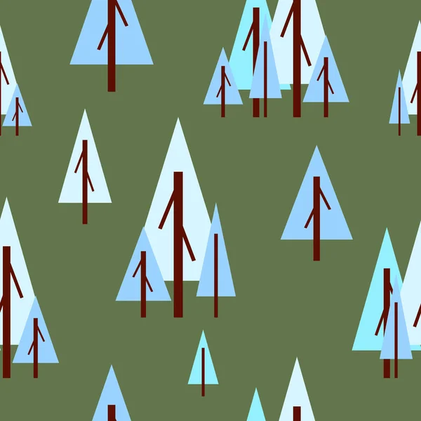 Nahtloses Muster Mit Winterblauen Tannen Grüner Hintergrund Cartoon Flach Garten — Stockvektor