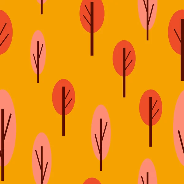 Seamless Pattern Autumn Trees Red Pink Orange Background Cartoon Flat — Stock Vector