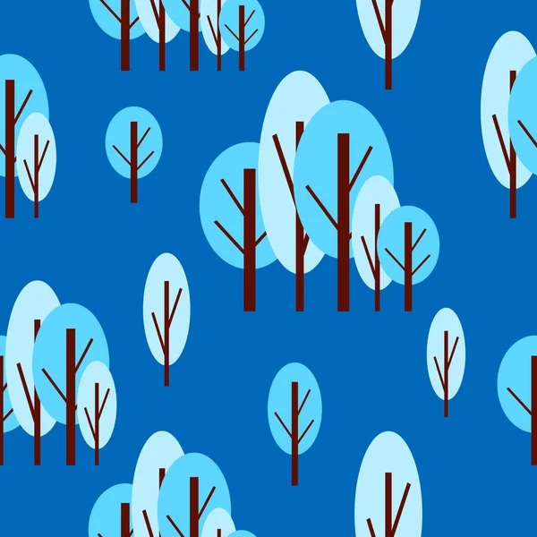 Nahtloses Muster Mit Winterblauen Bäumen Blauer Hintergrund Cartoon Flach Garten — Stockvektor