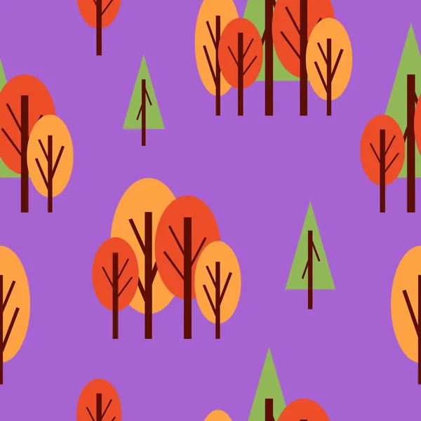 Nahtloses Muster Mit Herbstbäumen Rot Grün Und Orange Violet Hintergrund — Stockvektor