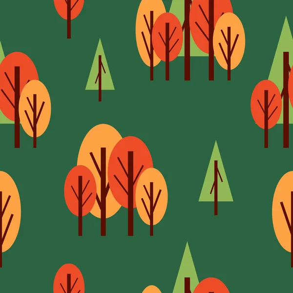 Modèle Sans Couture Avec Des Arbres Automne Rouge Vert Orange — Image vectorielle