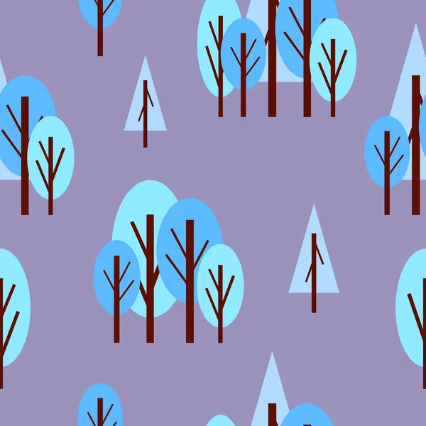 Бесшовный Рисунок Зимними Голубыми Деревьями Вайолет Фон Мультфильм Плоский Стиль — стоковый вектор