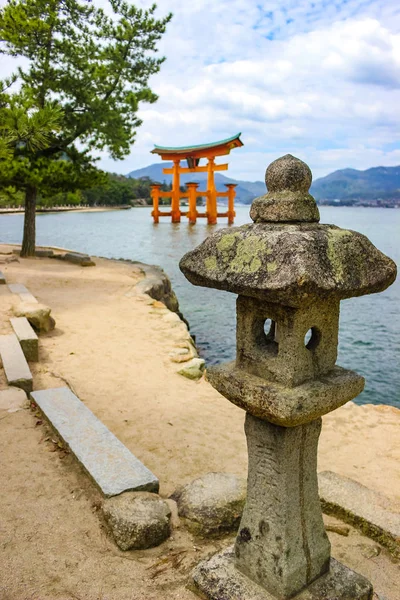 Portão Torii Flutuante Santuário Itsukushima Ilha Miyajima Hiroshima Japão — Fotografia de Stock