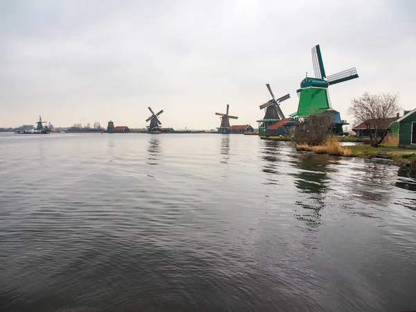 Historic Windmills Zaanse Schans Neighborhood Dutch Town Zaandam Amsterdam Netherlands — Stock Photo, Image
