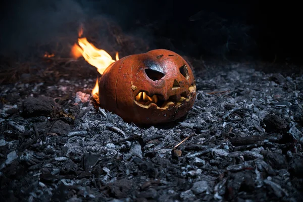 Halloween Apokalypsa Oranžová Dýně Popelu Tepla — Stock fotografie