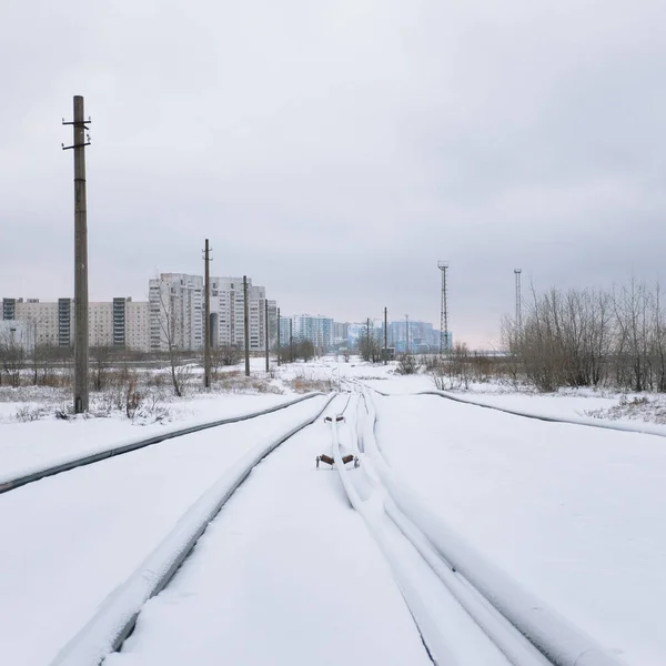 Banliyö bölgesinde kış demiryolu, Rusya 'nın soğuk kış karı