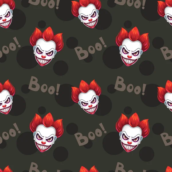 与可怕的邪恶小丑面孔无缝模式 — 图库矢量图片