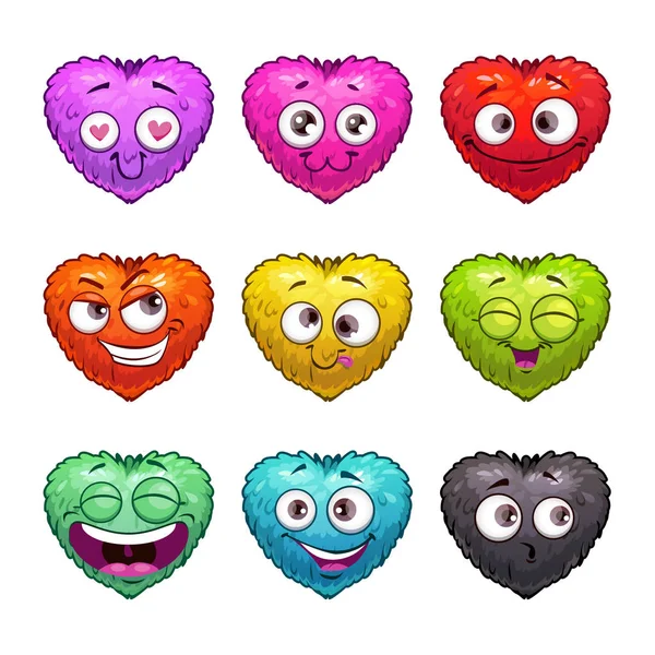 Cute cartoon fluffy hearts emoji. — Stock Vector