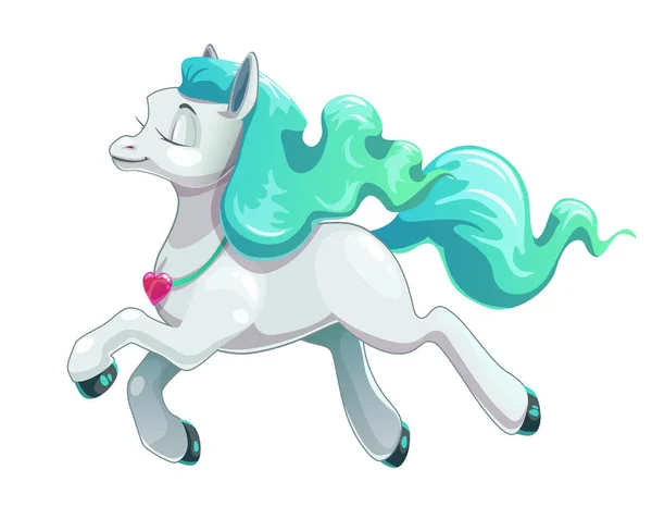 Malý roztomilý kreslený letící ikona bílého koně. — Stockový vektor