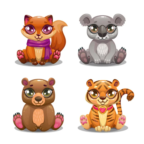 Pequeña linda mascota de dibujos animados iconos conjunto . — Vector de stock