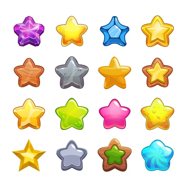 Cartoon kleurrijke ster iconen set. — Stockvector