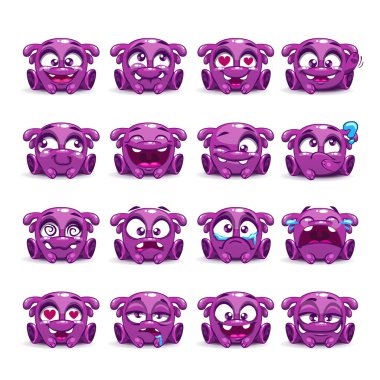 Küçük şirin komik mor yabancı duygular seti.