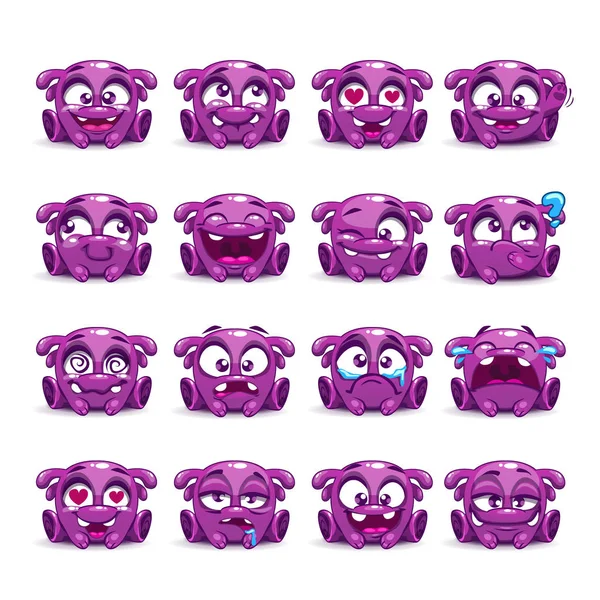 Poco lindo divertido púrpura emociones alienígenas conjunto . — Vector de stock
