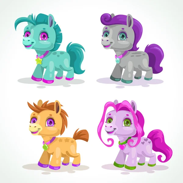 Piccoli personaggi pony colorati carino . — Vettoriale Stock